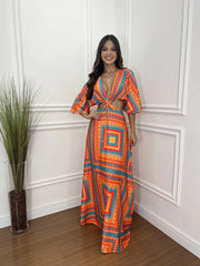 Color Matching Five Point Batwing Sleeve Cropped Outfit Strap Dress