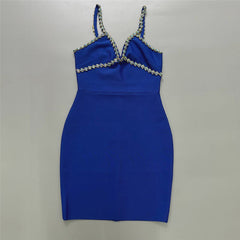 Sling Deep V Plunge Neck Sleeveless Diamond Bandage Dress Party Party Slim Slimming Dress