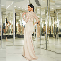 Elegantes, langes Paillettenkleid mit langen Ärmeln und Rundhalsausschnitt, ideal für Cocktailpartys, Jahrestreffen, Abendveranstaltungen oder als Brautjungfernkleid