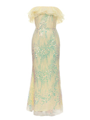 Vestido de tubo sin mangas con lentejuelas, corte entallado y hombros descubiertos, de alta gama