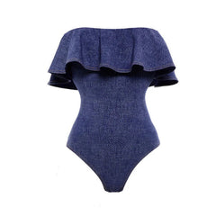 Traje de baño siamés vaquero estilo europeo, estilo retro francés, para adelgazar el vientre, ideal para vacaciones en la playa.