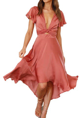 Elegantes, asymmetrisches Kurzarmkleid mit V-Ausschnitt