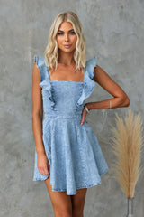 Ladies Casual Flying Sleeves Backless Denim Dress
