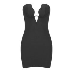 Black V Neck Tube Top Dress High Elastic Bandage Dress Hip Dress