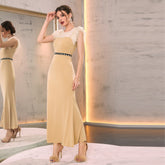 Patchwork Feather Vest High Waist Dress