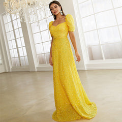 Slim Fit Catwalk Flash Short Sleeved Fishtail Bridesmaid Dress Evening Dress