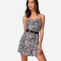 Outer Slip Dress Print off Neck Loose Split Suspender Dress