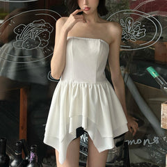 Tube Top Irregular Ruffle Short Slim Fit Top