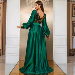 Heavy Industry Dress Sequined Long Sleeve Waist Cloak Party Dress Maxi Dress