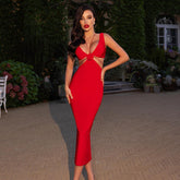 Black White Red Slip Halter Cut out Waist Baring