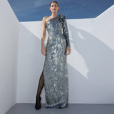 Vestido plateado premium Sequ cóctel fiesta de Navidad vestido formal elegante