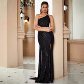 Sling Shoulder Black Dinner Sequ Dress