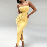 Cami Dress Backless Ruffle Hip Side Slit Maxi Dress