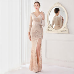 Korean Velvet 10 Sequin Long Sleeved Fishtail Evening 's High End Elegant Cocktail Annual Meeting King