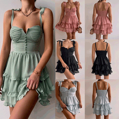 Sweet Solid Color Chiffon Dress