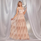 V neck Sequ Patchwork Dinner Dress Cocktail Party Bridesmaid Dress