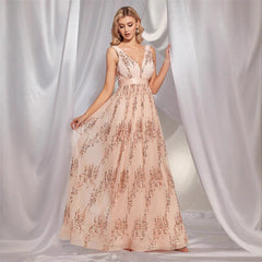 V neck Sequ Patchwork Dinner Dress Cocktail Party Bridesmaid Dress