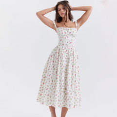 Sling Floral Vacation Slim Fit Sleeveless Dress for