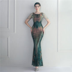 Vestido largo de noche con lentejuelas y cuentas para fiestas, cenas, ceremonias y conciertos.