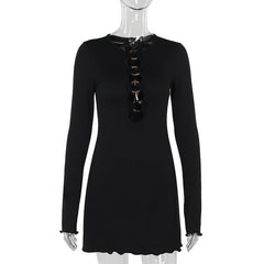 Knitted Cutout Long Sleeve Narrow Dress