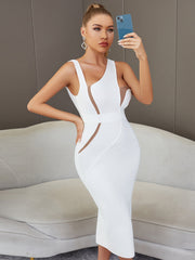 Vest Sleeveless Backless White Mid Length Tight Bandage One Piece Elegant Lady Of Note Evening Dress