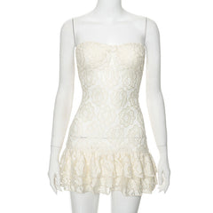 Vestido de cintura alta con encaje y parte superior de tubo de color liso transparente