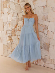 Sleeveless Splicing Sling Long Backless Lace up Large Swing Dress