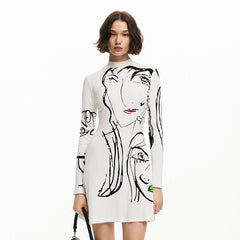 Positioning Portrait Line Printing Casual Long Sleeve Dress