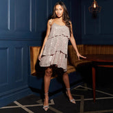 Sweet Spicy Dress Sequined Sleeveless Slimming Sling Party Tiered Dress