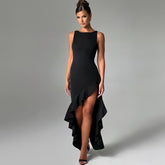 Backless Slim Fit Crew Neck Split Irregular Asymmetric