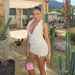 Halter Lace Up V Neck Backless Slim Fit Sheath Dress