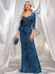 Long Sleeve Dress Heavy Work Maxi Dress Fishtail Sequin Slim Fishtail Bridesmaid Cocktail Evening Dress