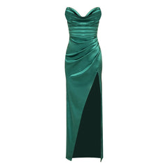 Green Draped Wrap Tube Top Dress Maxi Dress Christmas Dress Party Christmas Eve Dress Sexy