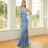 Sleeveless Elegant Long Sequined round Neck Backless Cocktail Evening Dress Bridesmaid