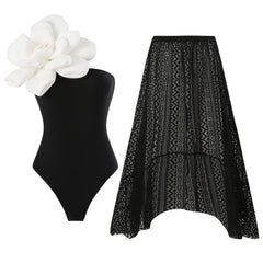 One Piece Swimsuit Skinny Slimming Big Floral Swimsuit Outfit Chiffon Dress