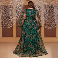 Plus Size Chiffon Maxi Dress Long Sleeve Elegant Random Print Maxi Dress for
