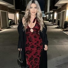 Elegant Slim Floral Flocking Halter