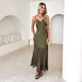 Lace Patchwork Knitting Suspenders Dress