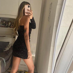 One Shoulder Sequ Dress High End Evening Dress Tight Hip Dress