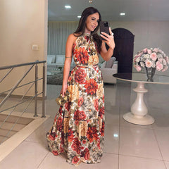 Clothes Printed Halter Dress Elegance Sleeveless Dress