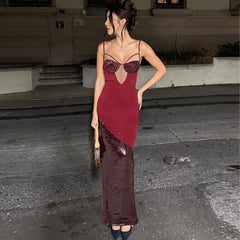 Girls Color Contrast Patchwork Sequ Design Dress