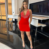 V neck Halter Rhinestone Party Hip