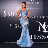 Elegant Long Sequin Sling V Neck Cocktail Evening Dress Bridesmaid Dress Fishtail