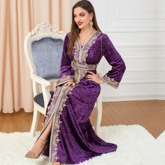 Popular Long Sleeve Split 's Wear Dubai Velvet Dress