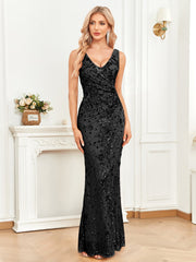 Sequined Sleeveless Evening Cocktail Slit Fishtail Dress Long Toast Dress