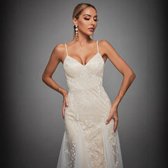 Strap Evening Dress Birthday Party Heavy Work Dress Slim Lace Fishtail Gown Annual Party Evening