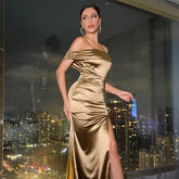 Backless Slim Fit off Neck Split Sheath Dress