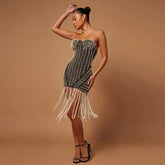 Tube Top Heavy Industry Beads Short Bandage Dress