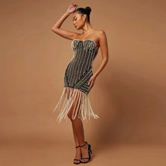 Tube Top Heavy Industry Beads Short Bandage Dress
