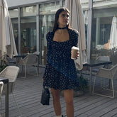 Tea Break French Dress Collar Square Collar Long Sleeve Printing Casual A line Dress